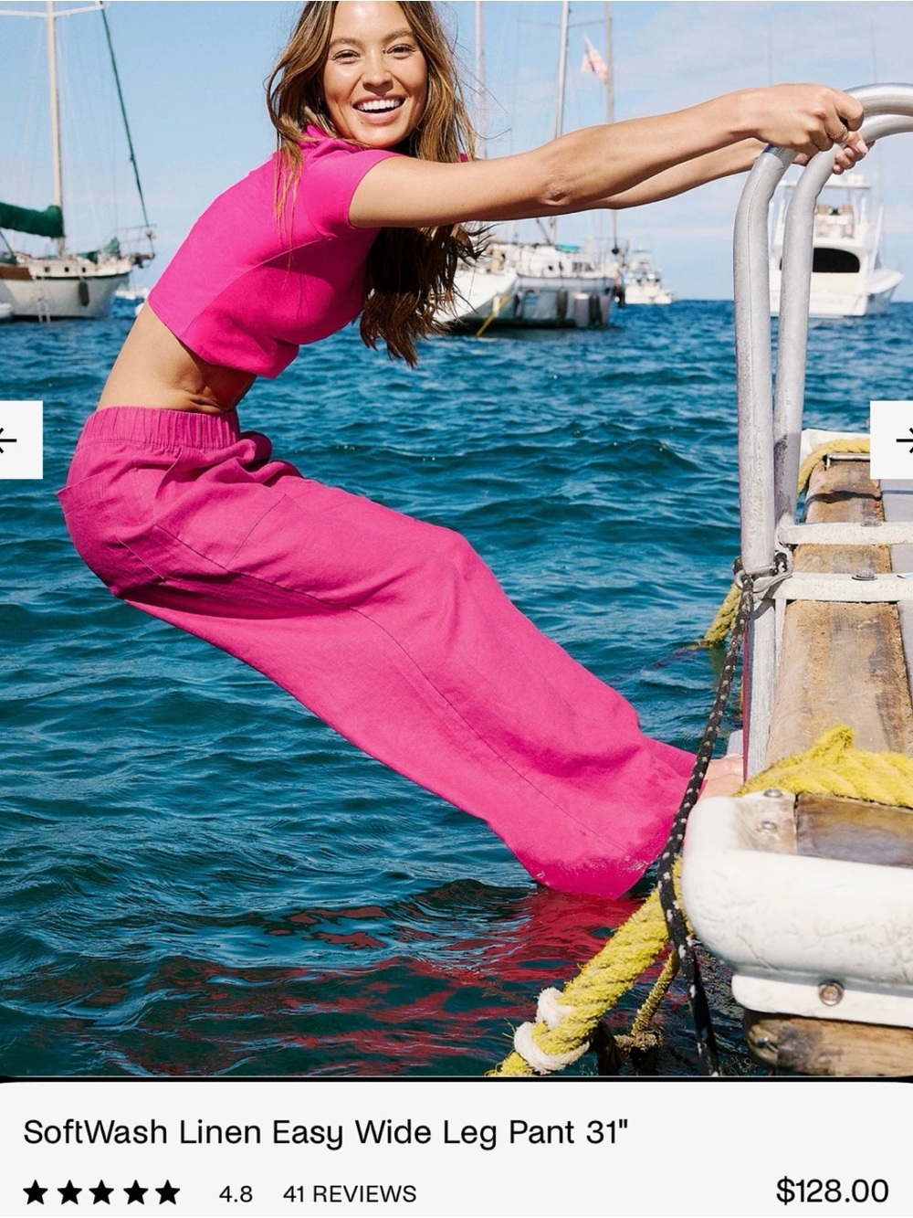 beyond yoga S SoftWash Linen Easy Wide Leg Pant 31" - Hot Pink